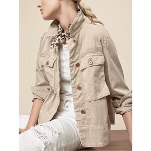 JCREW garment dyed safari shirt jacket military utility khaki cotton size XL